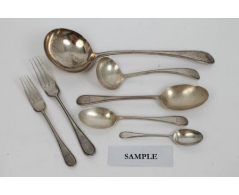 Large selection of Edwardian silver Old English / Hanoverian bead pattern flatware with armorial crest - comprising six desse