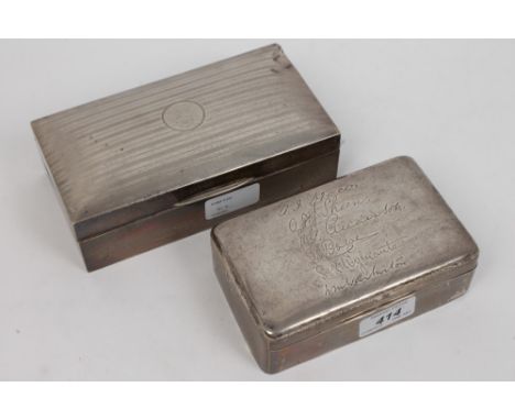 Edwardian silver cigarette box of rectangular form, with hinged domed cover engraved with six signatures (London 1904), Army 