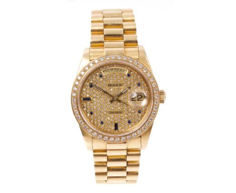 Gentlemen's Rolex gold (18ct) and diamond Oyster Perpetual Day-Date Chronometer wristwatch with After Market non-Rolex pavé s