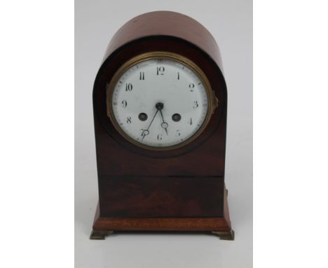 Late 19th century bracket clock of small proportions, with French eight day movement striking on a gong and white enamel dial