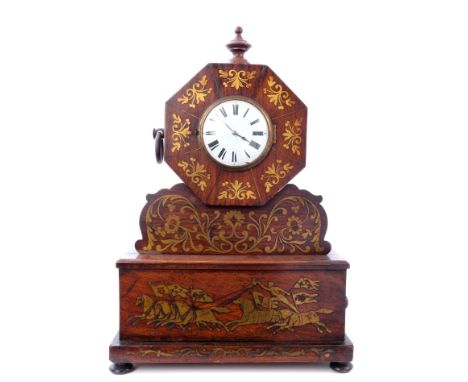 19th century bracket clock with later eight day timepiece movement with lever escapement and enamel dial with Roman numerals,