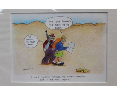 Kamagurka (Luc Zeebroek b. 1956), pen, ink and crayon - A. and B. Mundsen Discover The Ancient Banana Joke in The Nile Valley