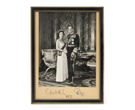 HM Queen Elizabeth II and Prince Philip - signed Royal presentation portrait photograph of the Royal couple signed in ink (re