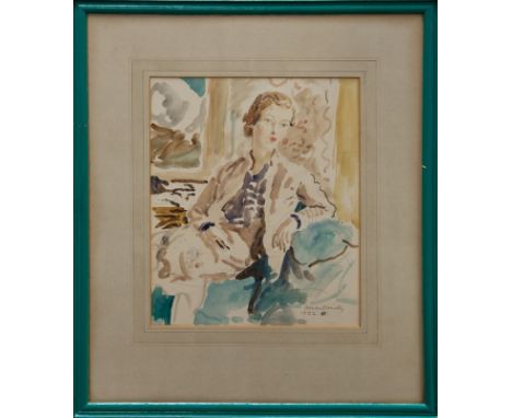 *Adrian Maurice Daintrey (1902 - 1988), pencil and watercolour portrait of a seated lady, signed and dated 1932, in painted f
