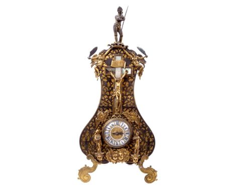 Fine antique French 'Religieuse' table clock with a late 17th century French gilt brass verge Oignon pocket watch movement, s