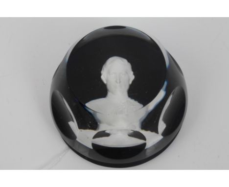 HRH Prince Charles Prince of Wales - Baccarat sulphide glass paperweight decorated with portrait bust of The Prince of Wales 