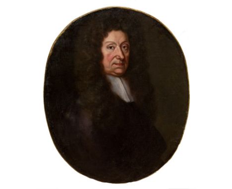 Late 17th century Continental School oval oil on canvas - portrait of a bewigged cleric, unframed, 73cm x 61cm