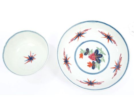 Mid-18th century Worcester Flash pattern tea bowl and saucer, circa 1770