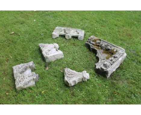 Five antique carved stone Gothic architectural fragments, probably 17th century or earlier, largest measures 61cm x 68cm