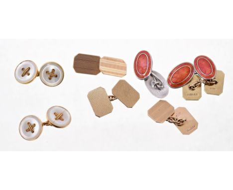 Four pairs of cufflinks - to include pair Edwardian yellow metal and mother of pearl cufflinks, two pairs of Art Deco gold (9