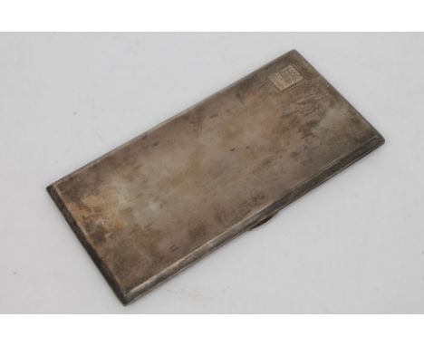 1930s silver 'inside pocket' cigarette case with engine-turned decoration and engraved cartouche, the interior engraved with 