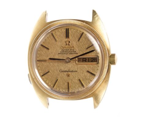 Early 1970s gentlemen's gold (18ct) Omega Automatic Chronometer Constellation Day-Date wristwatch, the circular lattice textu