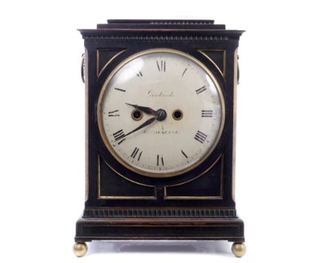 George III bracket clock with eight day twin-fusee repeat movement striking on a bell, signed - Gowlands Sunderland, white en