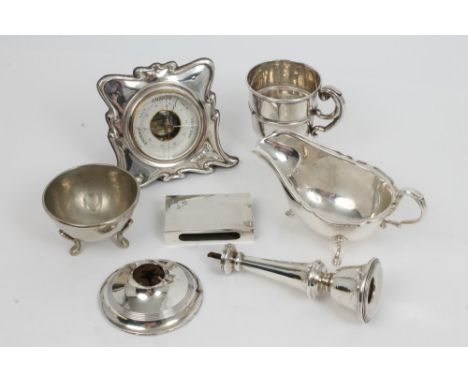 Selection of miscellaneous Edwardian and later silver - including Art Nouveau-style silver mounted aneroid desk barometer (Bi