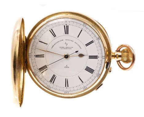 Fine quality late Victorian gentlemen's gold (18ct) pocket chronograph, by James Kellie of Liverpool, with button-wind Englis