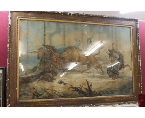 Ernest Henri Griset (1844 - 1907), unusually large watercolour - Extensive hunting scene, The Death, signed and dated 1897, i