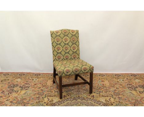 18th / 19th century mahogany and tapestry upholstered side chair with arched back raised on square chamfered supports
