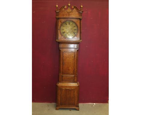 Late 18th / early 19th century longcase clock with eight day movement and 14 inch diameter circular brass dial with engraved 