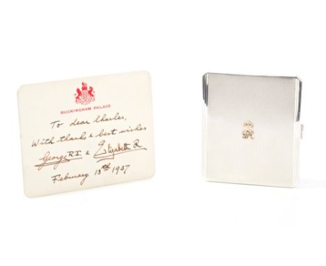 HM King George VI - fine gold mounted silver Royal presentation cigarette case by Mappin & Webb with engine-turned decoration