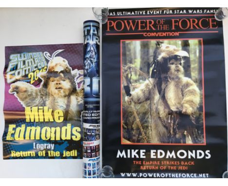 A collection of Star Wars posters and artwork including a 15th Anniversary one sheet Style B poster, a poster of Logray signe