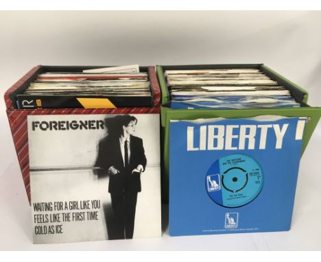 Four record cases of 7inch singles and EPs by various artists including Spear Of Destiny, Michael Jackson and others.