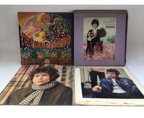 Four early UK pressings of 1960s folk rock LPs by various artists including Bob Dylan, The Incredible String Band and Donovan