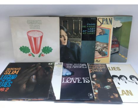 Ten LPs by various artists from the 1960s and 70s including Bob Dylan, Memphis Slim, The Hollies and others.