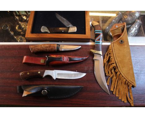 Boxed Bear MGC Hunters Companion Collectors Series THe Black Labrador, Lakota handmade knife in scabbard, RC Knife in scabbar