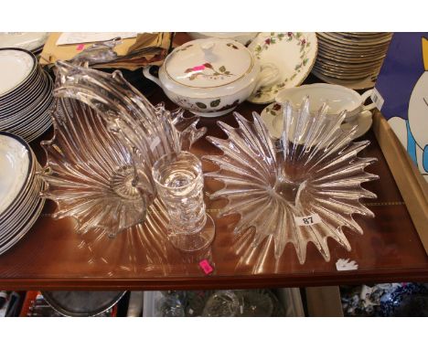 Dartington Crystal glass flared bowl, Wedgwood Candlestick and an interesting Flared glass basket 