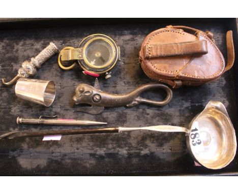 Cased Pair of Silver Fish Servers with Gardener, Silver Whale bone handled ladle, wine funnel end, Skating Race 1926 Cup for 