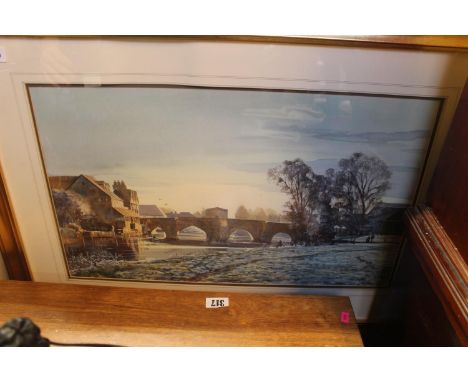Framed watercolour of St Ives Bridge by R M Bolton 