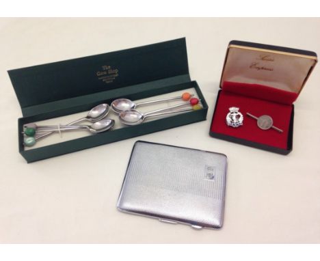 To include engine turned cigarette case and vintage coffee bean spoons.  