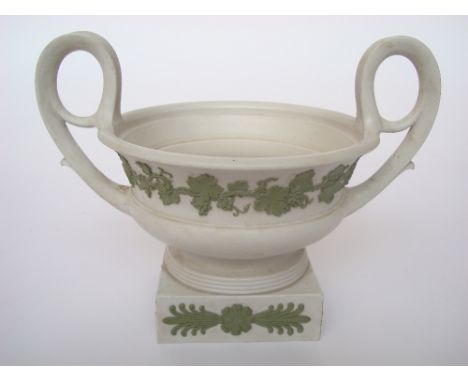 An early 19th Century Wedgwood smear glazed white Greek Revival pot pourri Kantharos, of wide circular form with scrolled loo