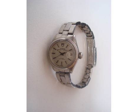 A ladies rotor self winding steel cased Tudor Princess Oysterdate wristwatch, the silver dial with baton hour markers, minute