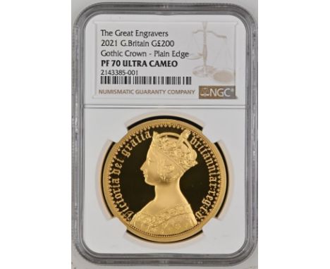 UNITED KINGDOM. Elizabeth II, 1952-2022. Gold 200 pounds, 2021. Royal Mint. Proof Plain Edge. The first coin in the series fe