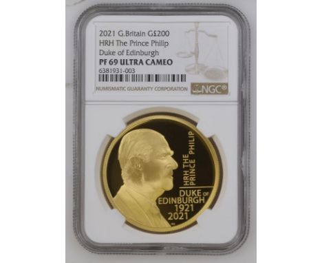 UNITED KINGDOM. Elizabeth II, 1952-2022. Gold 200 pounds, 2021. Royal Mint. Proof. Issued to commemorate the life of HRH The 