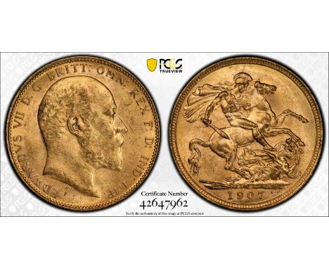 AUSTRALIA. Edward VII, 1901-10. Gold sovereign, 1907 M. Melbourne. Bare head right, DeS. below; EDWARDVS VII D: G: BRITT: OMN