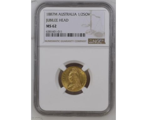 AUSTRALIA. Victoria, 1837-1901. Gold half-sovereign, 1887 M. Melbourne. Jubilee bust left, J.E.B. with hooked J on truncation