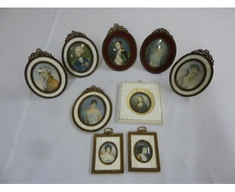Nine portrait miniatures in a variety of frames