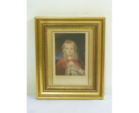 A framed and glazed Baxter print of Little Red Riding Hood, 19.5 x 12.5cm