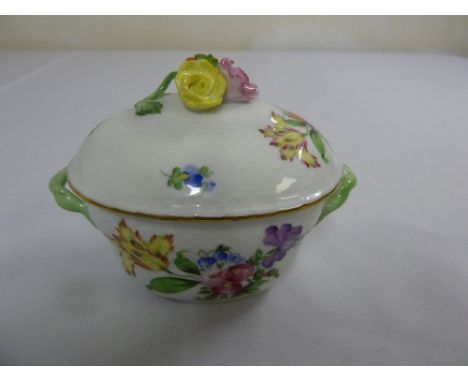 Herend covered dish, the pull off cover with floral finial
