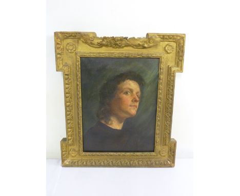 A framed oil on canvas portrait of a young man in original gilt frame, 43 x 32.5cm