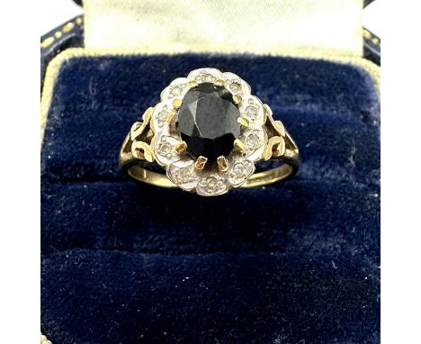 9ct gold art deco sapphire &amp; diamond dress ring (2.3g)