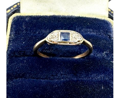 18ct gold art deco sapphire & diamond dress ring (1.8g)