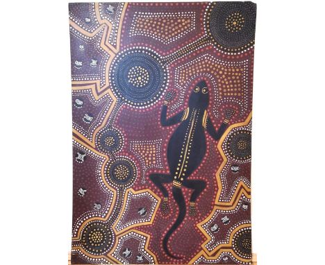 Billy Stockman Tjapaltjarri, Aboriginal Australian (1925 - 2015), oil on board , aboriginal design with lizard, signed verso 