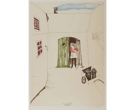 Pit Morell1939 Kassel -  lebt und arbeitet in Worpswede - "3. Mai in Hepstedt" - Farbradierung/Papier. 33/165. 45,5 x 23,5 cm