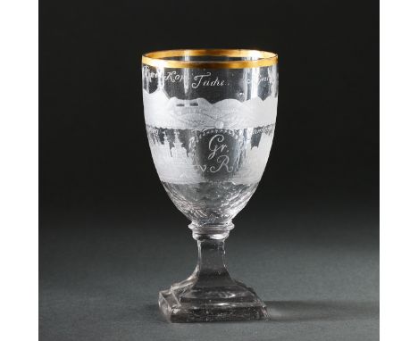 Fußbecher sog. Barockes Bäderglas - Monogramm Gr. v. R. und Riesen-Kop, Teiche, Kynast,Hirschberg und Warmbrunn Wohl Lauenste