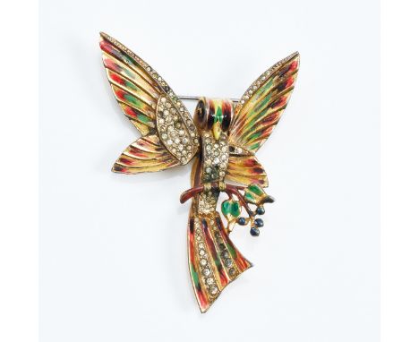 CORO CRAFT - Vintage Sterling-Brosche "Paradiesvogel" mit EmaillierungCoro Jewelry, Cohn &amp; Rosenberger, New York, USA. Ca