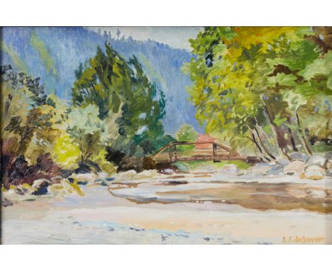Allda Eugen de Bruycker1901 Hamburg - 1981 Schneverdingen/Lüneburger Heide - "Die Loisach" - Öl/Lwd. 40 x 60 cm. Sign. r. u.: