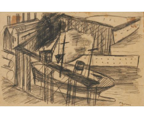 Ernst Thoms1896 Nienburg - 1983 Wietzen - Schiff - Bleistift/Papier auf Karton geklebt. 14 x 21,5 cm. Sign. r. u.: Thoms. Unt